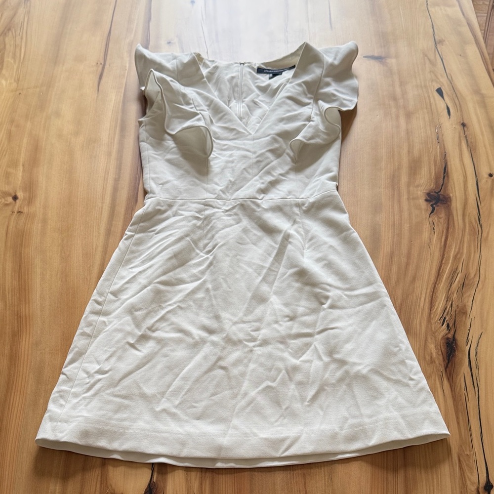 French Connection Cream V-Neck Ruffle Mini Dress